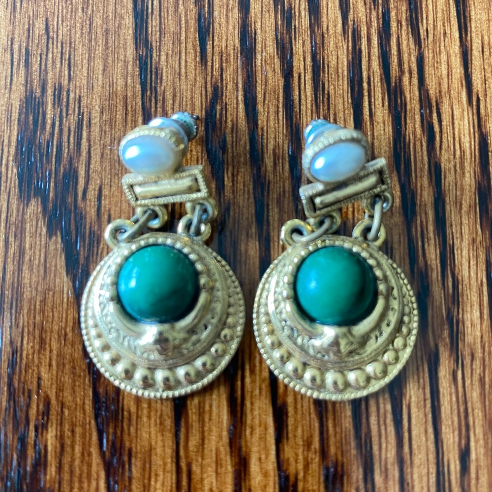 Vintage Gold and Green Earrings